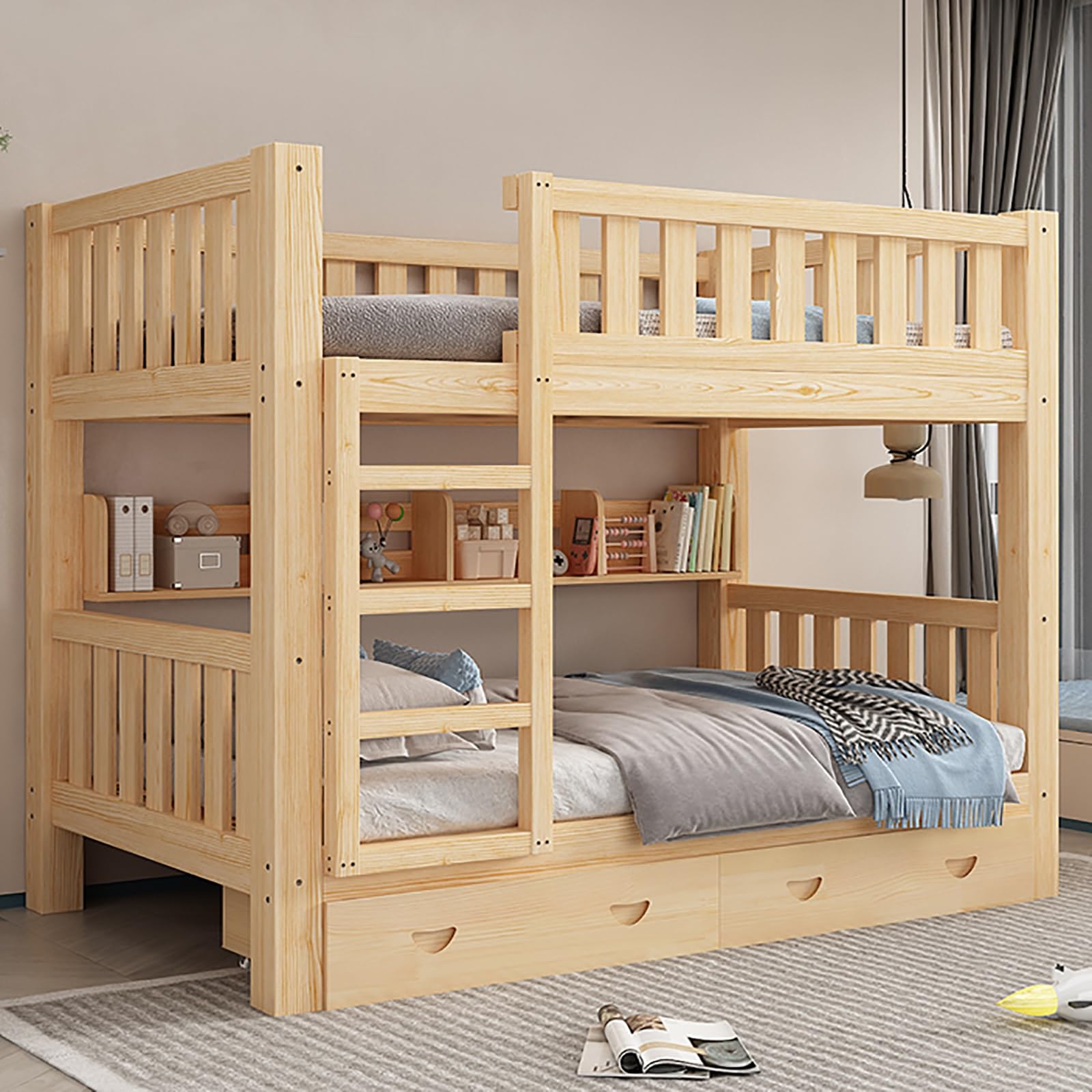 二段ベッド　民泊　ホステル　ホテル　ロフトベッド　ナチュラルウッド風　カーテン 二段ベッド 民泊 ホステル ホテル ロフトベッド ナチュラルウッド風